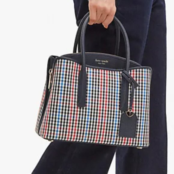 MAKE AN OFFER Kate Spade Women’s Margaux Plaid Leather Medium Blue Satchel - Picture 1 of 8